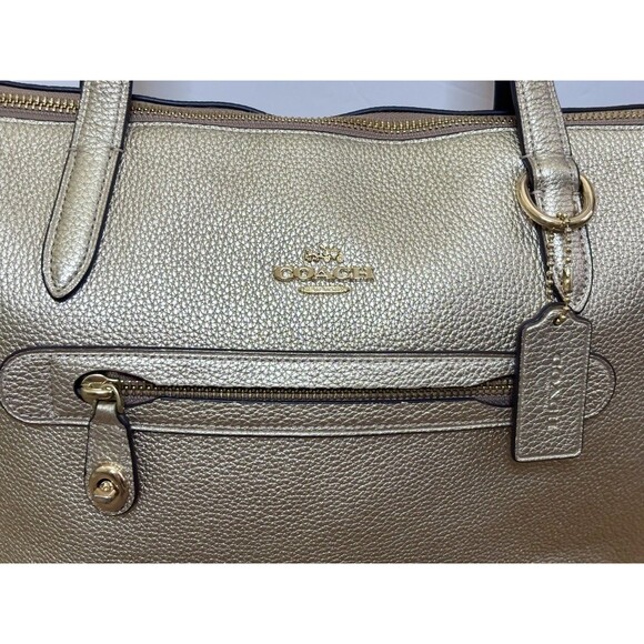 COACH TAYLOR TOTE Shoulder Bag Pebble Leather PLATINUM GOLD Metallic 23592 - Picture 4 of 6
